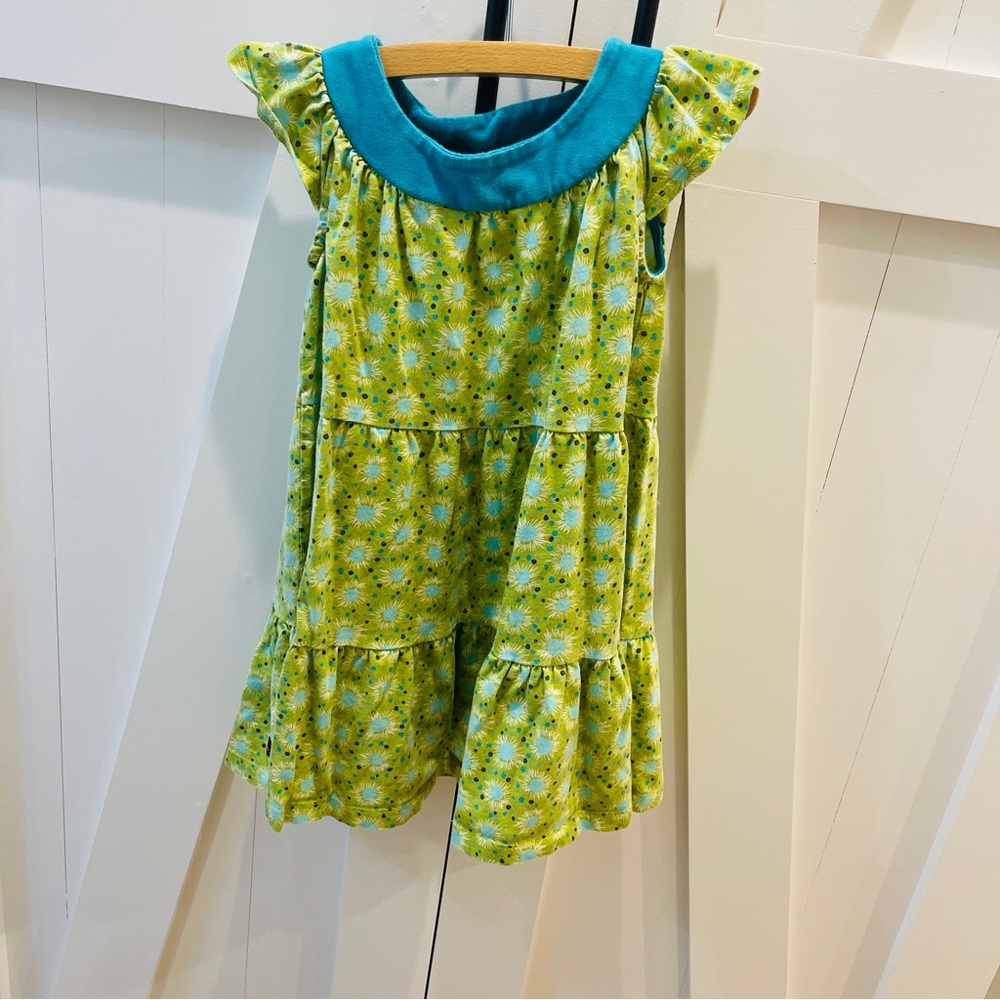 Tea Collection Green Floral Dress with Blue Accents